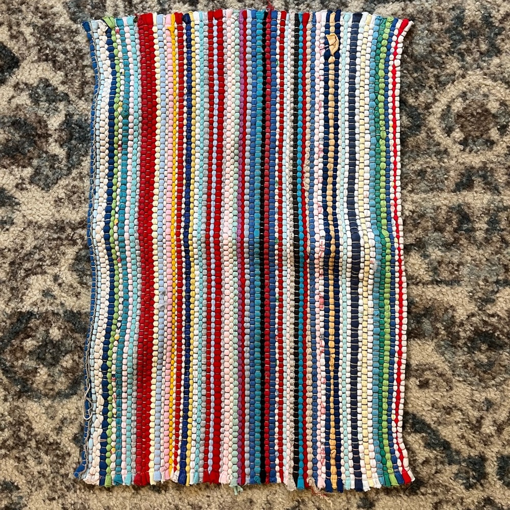 Rag Rugs - set of 6 - polyester upcycled boho rainbow rag rugs